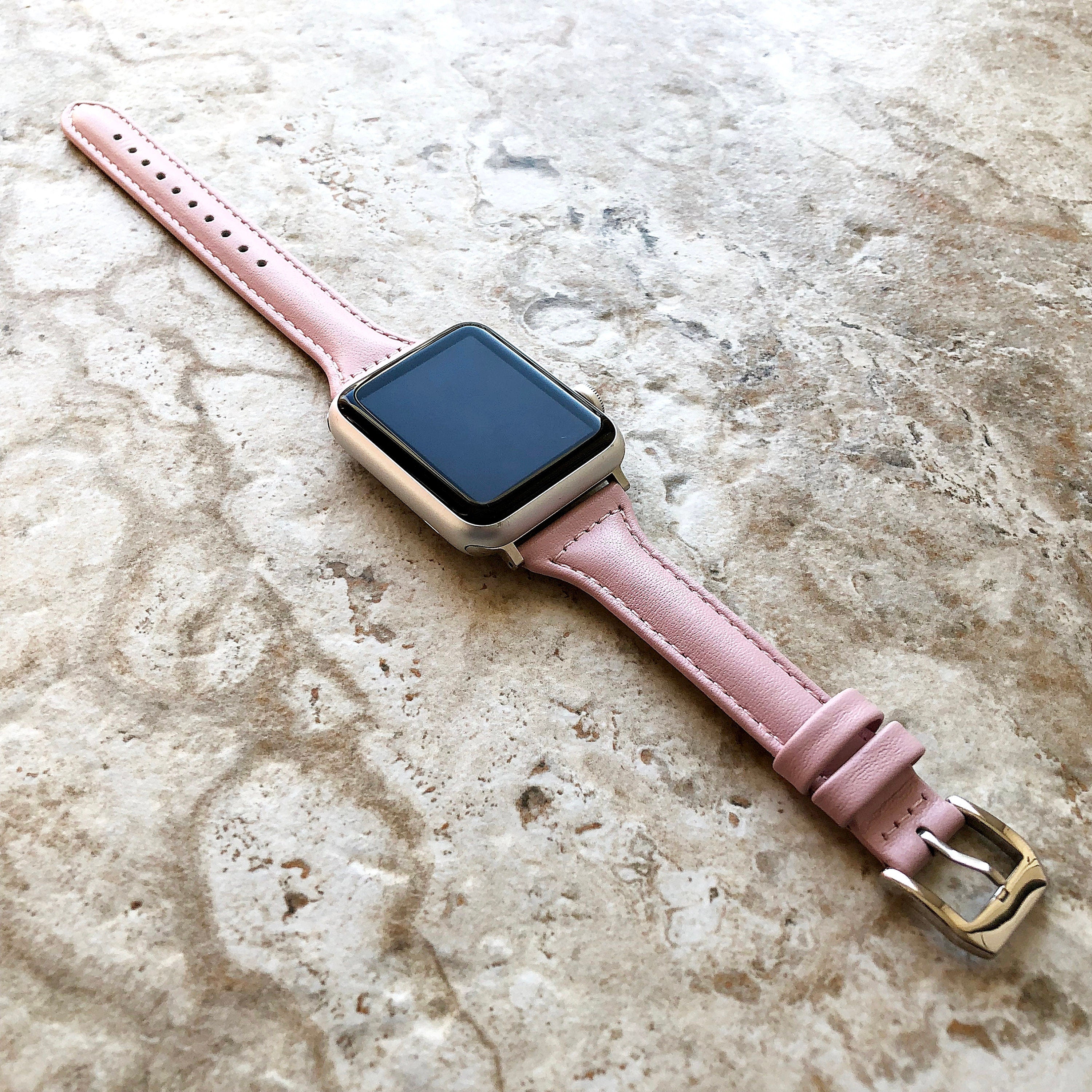 Apple Pink Color Band for iWatch All Series 38mm 40mm 41mm 42mm 44mm 45mm 49mm Case Slim Elegant Soft Leather Strap Bracelet